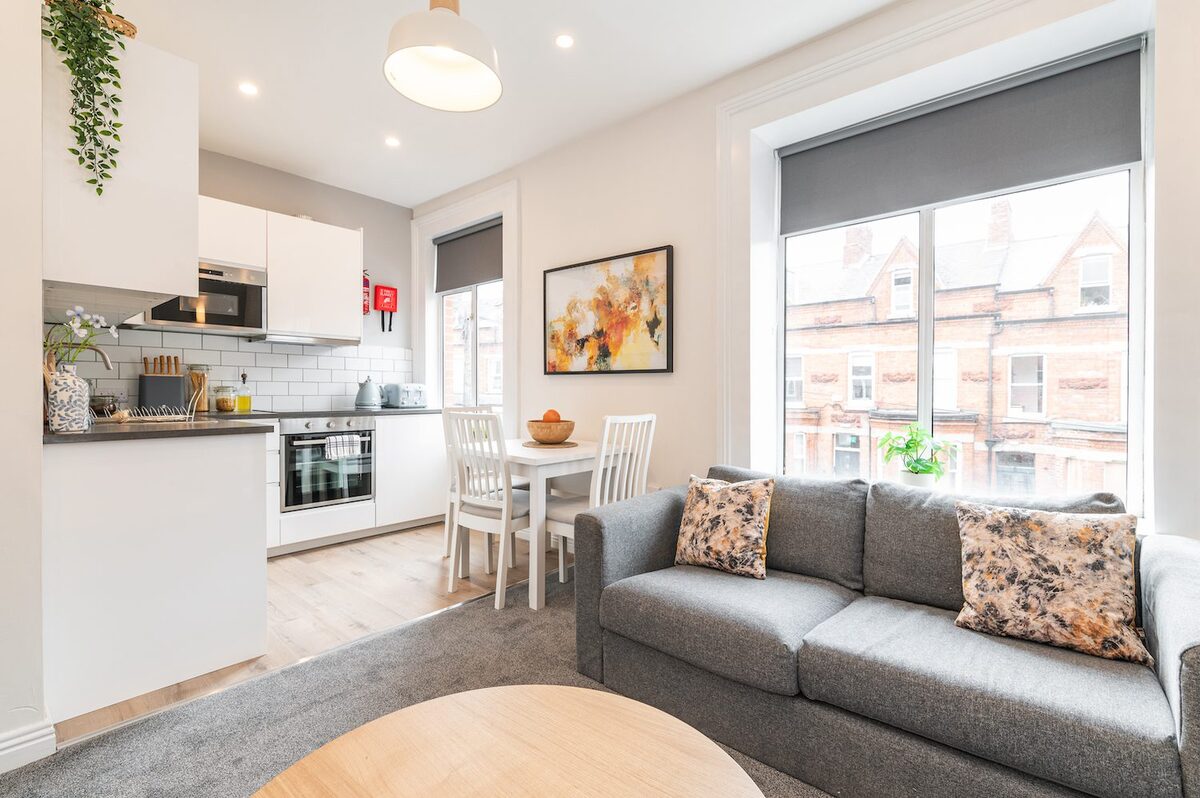 Bright living room in EirStay corporate short stay apartment Ranelagh Dublin 6